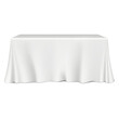 © ann_ounce - Table covered with white blank tablecloth realistic vector mock-up. Mockup template for design