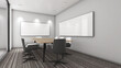 A small meeting room for 8 seats in an office building., 3d rendering