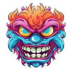  Cartoon monster face illustration for t-shirt print