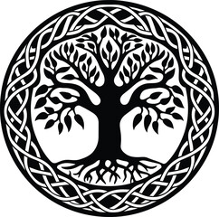 Celtic tree of life decorative Vector ornament illustration of the Scandinavian myths with Celtic culture.