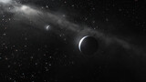 Fototapeta Fototapeta z niebem - wizualizacja artystyczna planety z orbitującym wokół niej księżycem pośród międzyplanetarnego pyłu i gazu.