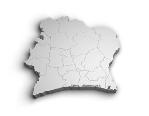  3d Côte d'Ivoire map illustration white background isolate