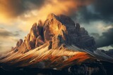 Fototapeta Natura - Sunset view from Tre Cime di Lavaredo, overlooking mountains and valleys near Lake Misurina at the Veneto and South Tyrol border in the Dolomites, Italy.