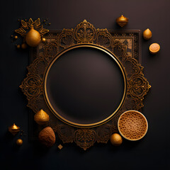 Wall Mural - Ramadan eid mubarak background. Golden round frame with mosque and moon. greeting card 