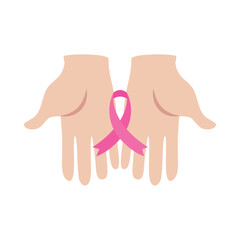 Wall Mural - world cancer day hands with pink ribbon