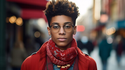 Wall Mural - Androgynous people on the street looking fashionable 