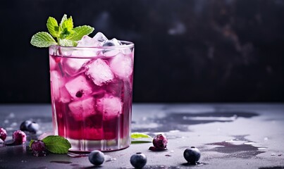 Poster - cocktail with blueberry and mint