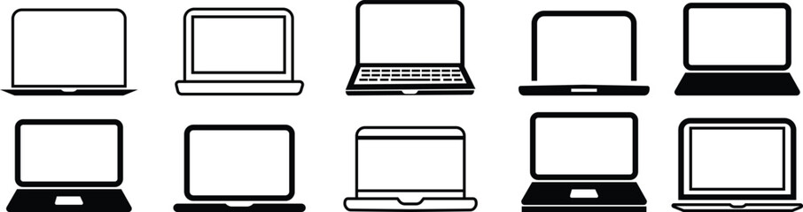 Realistic set of laptop mockup with blank screen isolated on transparent background, perspective laptop mock up, Laptop computer vector, used for mobile, logo design , app or UI,