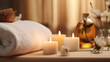 Beautifully decorated spa such as towels, candles, essential oils healthy lifestyle Body and skin care, close-up