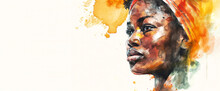 Portrait Of A Black Woman In Watercolor Style	