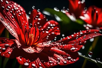 Wall Mural - red flower on black