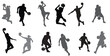 Vector set of male and female basketball player silhouettes.  Icon sets in various poses.