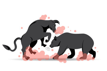 Wall Mural - stock market bear and bull fight vector