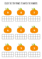 Wall Mural - Color ten frames according to the numbers. Math worksheet for kids.