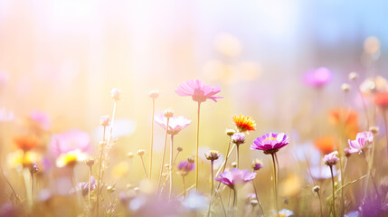 Wall Mural - beautiful background of wildflowers in the soft rays of the sun