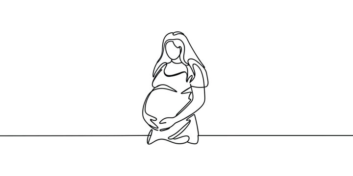 pregnant women continuous line art style illustration