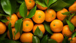 Background of fresh mandarins or oranges with green Generative Ai