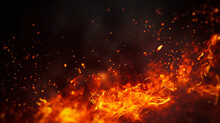 Flickering Flames - Dark Background - Sparks And Ash - Open Fire - Shades Of Orange - Embers, Heat, Burning, Glowing
