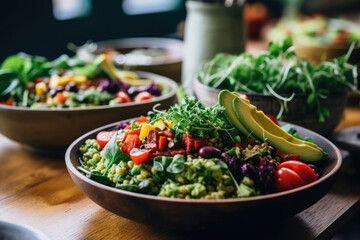 Wall Mural - Dinner salad green vegetarian lunch meal vegetable vegan fresh food healthy