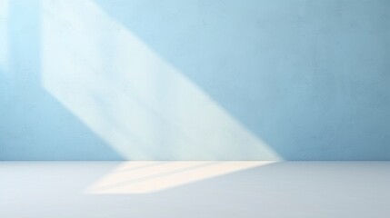 Poster - Empty wall with light blue tones with sunlight shining in