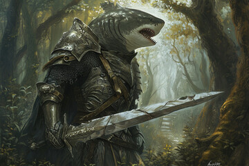Wall Mural - illustration of the forest guard shark knight