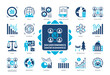 Socioeconomics icon set. Norms and Values, Pollution, Analysis, Processes, Ethics, Sociology, Science, Social Capital. Duotone color solid icons