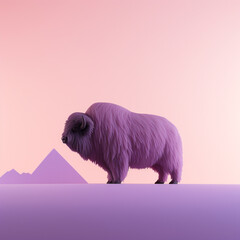 Poster - American Muskox icon in silhouette, gracefully standing against a serene pastel lavender background, exuding elegance and charm. Ideal for nature-themed designs and advertisements.