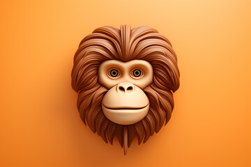 Poster - A minimalist  Orangutan icon, featuring a sleek and stylish Orangutan profile against a pale coral background. 