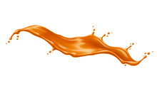 Caramel Sauce Flow Wave Splash. Vector 3d Splash Of Milk Cream Toffee Candy With Drops And Ripples. Realistic Liquid Brown Syrup Of Melted Sugar, Butter And Cream, Dessert Food Or Confectionery
