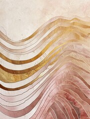 Poster - Illustration of wavy lines on land in light pink and yellow style