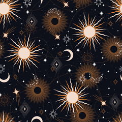 Wall Mural - vector seamless pattern with astrology elements. mystical esoteric background for design of fabric, 