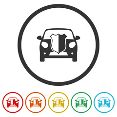 Canvas Print - Car insurance, Car shield icon. Set icons in color circle buttons