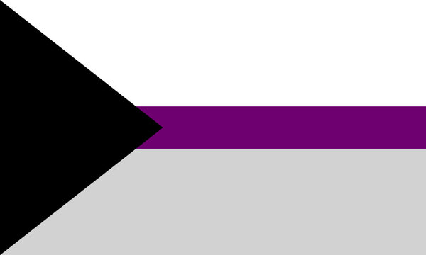 Demisexual pride flag, LGBT pride flag background, Black chevron represents asexuality, gray represents gray asexuality, white represents sexuality, and purple represents community