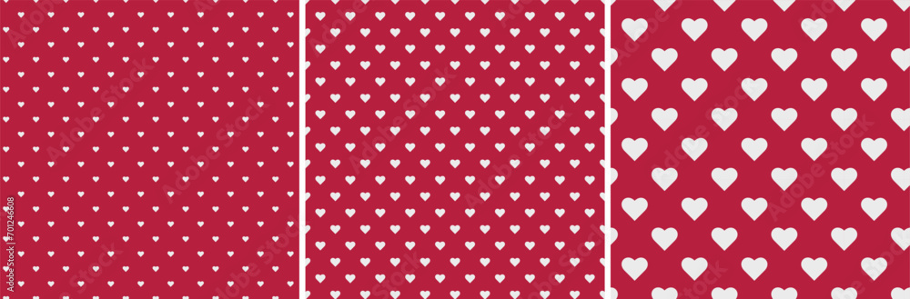 White love heart seamless pattern illustration set. Cute romantic red ...