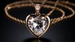 isolated jewelry gold diamond heart necklace on chain.