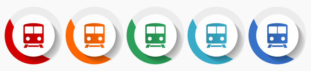 Leinwandbilder - Railway, train, subway, transportation vector icon set, flat icons for logo design, webdesign and mobile applications, colorful round buttons