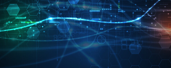 Abstract Artificial intelligence. Cloud computing. Machine learning. Technology web background. Virtual concept futuristic background