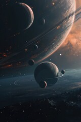 deep space planets, awesome science fiction wallpaper, cosmic landscape. background for computer gam