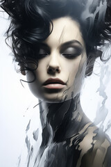 Poster - Woman with black hair and makeup is shown in this artistic photo.