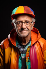 Poster - Man wearing colorful jacket and colorful hat.