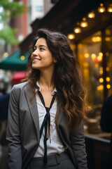 Poster - Woman with long hair wearing suit and tie.