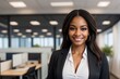 © PNG&Background Image - Portrait of a black businesswoman against blurred office with copy space.