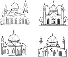 Wall Mural - Mosque vector image, coloring page