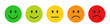 Rating emojis set in different colors. Feedback emoticons collection. Very happy, happy, neutral, sad and very sad emojis. Flat icon set of rating and feedback emojis icons in various colors.