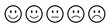 Rating emojis set in black with outline. Feedback emoticons collection. Very happy, happy, neutral, sad and very sad emojis. Flat icon set of rating and feedback emojis icons in black with outline.