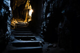 Fototapeta  - Escalier remontant d'un cave creusée dans la roche