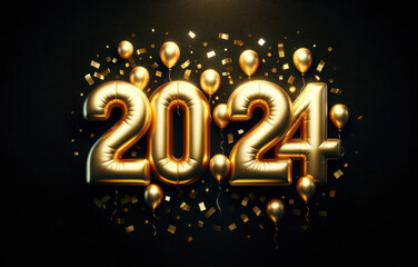 Wall Mural - 2024 golden foil balloons. Happy New Year concept.