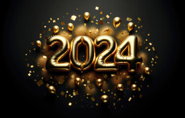 Wall Mural - 2024 golden foil balloons. Happy New Year concept.