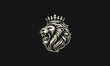 head lion wearing crown vector logo flat design