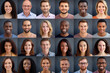 © Ishra - Global People diversity Collage Portraits, Each person close up shot isolated in gray background, portraits of multicultural people, Collage Showcasing the Many Faces and Stories of Males and Females